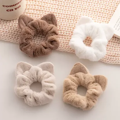 Picture of Korean cat ears plush hair ring, large intestine circle, head flower temperament, cute rubber band, female adult hair tie hair headband